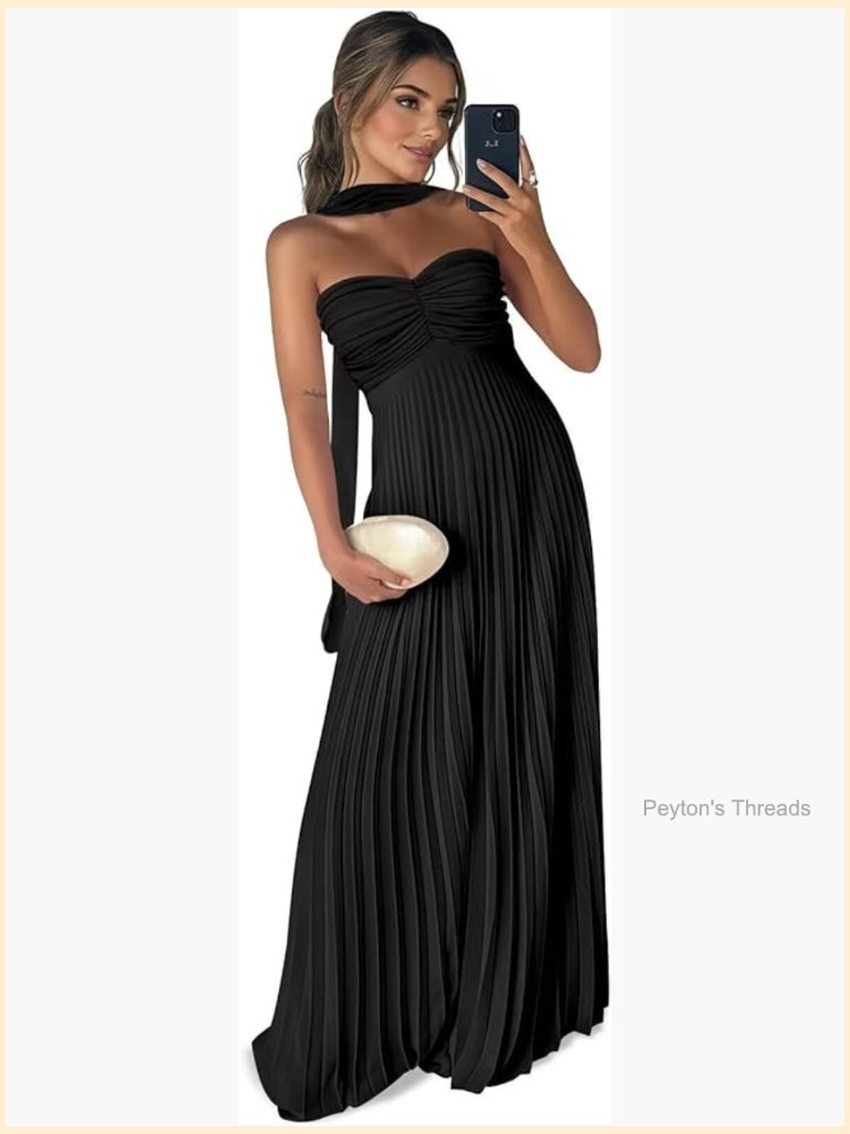 Long Chiffon Bridesmaid Dresses Strapless Pleated Maxi Formal Evening Gown With